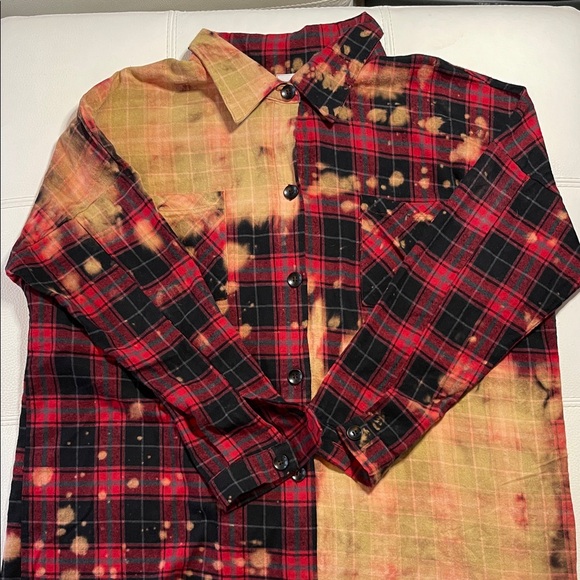 Like Love Tops - Like Love - Red Buffalo Check Bleach Splatter Flannel - Size XL NWOT
